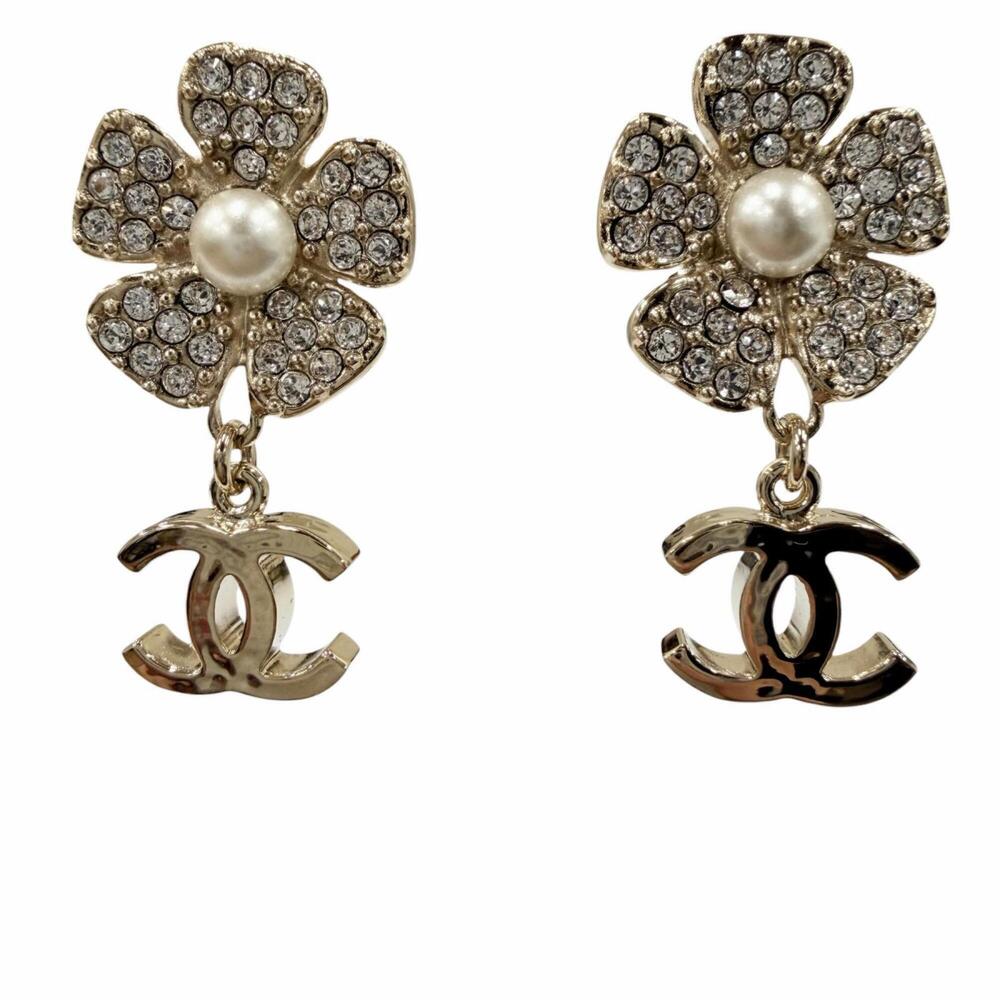 CHANEL Authentic Gold Pearl Logo Earrings - Picture 1 of 7